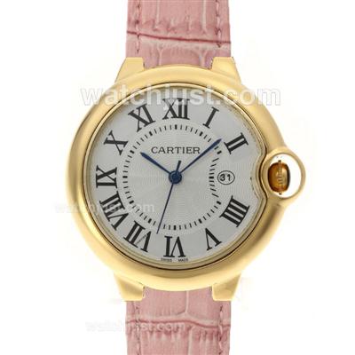 Cartier Ballon bleu de Cartier Gold Case with Pink Leather Strap-Couple Watch