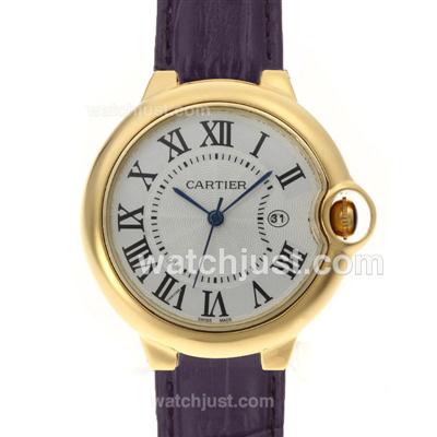 Cartier Ballon bleu de Cartier Gold Case with Purple Leather Strap-Couple Watch