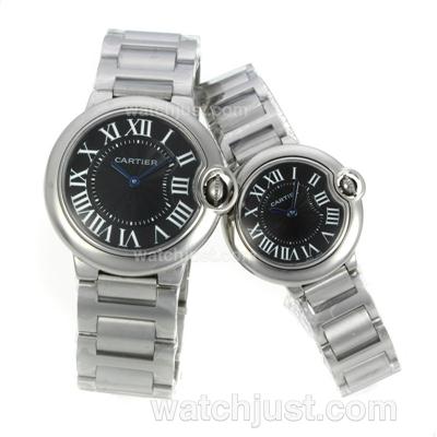 Cartier Ballon bleu de Cartier Roman Markers with Black Dial-Sapphire Glass S/S-Couple Watch