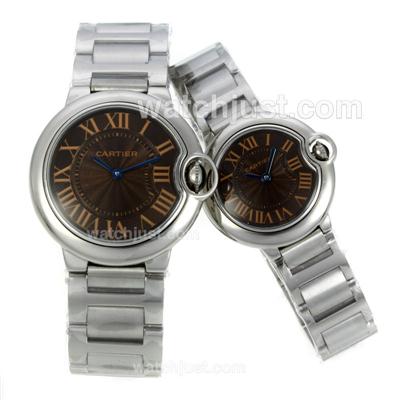 Cartier Ballon bleu de Cartier Roman Markers with Brown Dial-Sapphire Glass S/S-Couple Watch