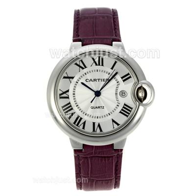 Cartier Ballon bleu de Cartier Roman Markers with White Dial-Purple Leather Strap