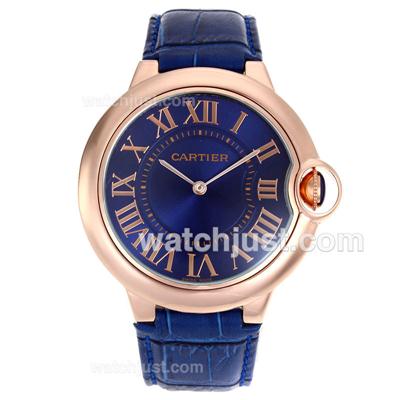 Cartier Ballon bleu de Cartier Rose Gold Case Blue Dial with Blue Leather Strap-Oversized Version