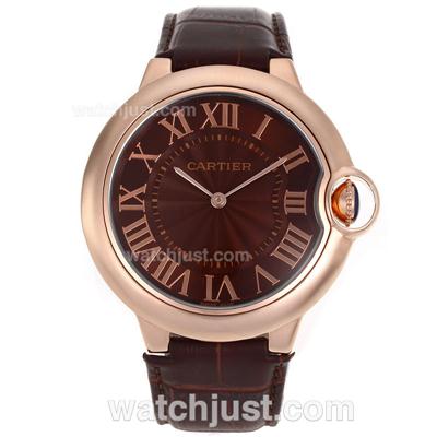 Cartier Ballon bleu de Cartier Rose Gold Case Brown Dial with Brown Leather Strap-Oversized Version