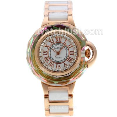 Cartier Ballon bleu de Cartier Rose Gold Case Diamond Bezel with White Dial-Ceramic Strap