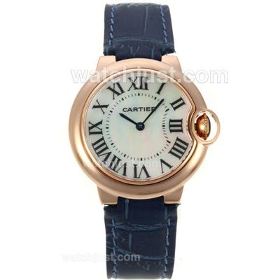 Cartier Ballon bleu de Cartier Rose Gold Case with MOP Dial-Blue Leather Strap-Sapphire Glass