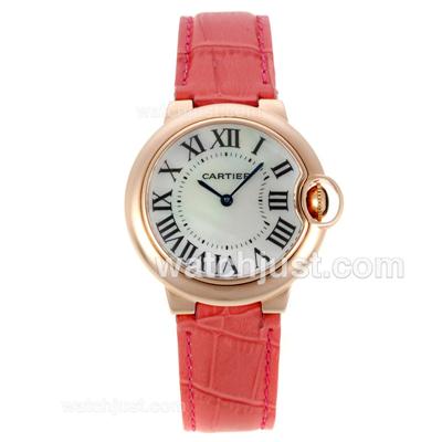 Cartier Ballon bleu de Cartier Rose Gold Case with MOP Dial-Pink Leather Strap-Medium Size