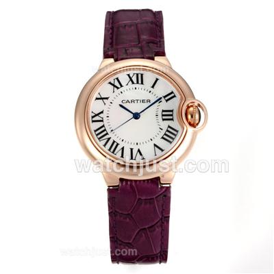 Cartier Ballon bleu de Cartier Rose Gold Case with MOP Dial-Purple Leather Strap-Sapphire Glass