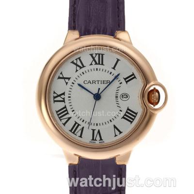 Cartier Ballon bleu de Cartier Rose Gold Case with Purple Leather Strap-Couple Watch