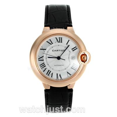 Cartier Ballon bleu de Cartier Rose Gold Case with White Dial-Black Leather Strap