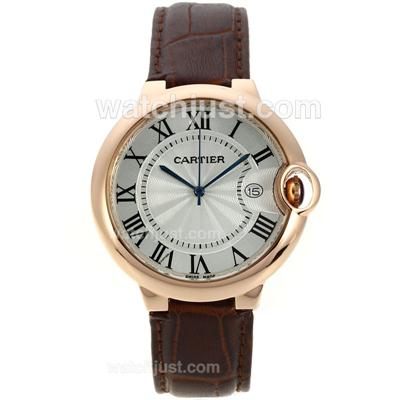 Cartier Ballon bleu de Cartier Rose Gold Case with White Dial-Leather Strap