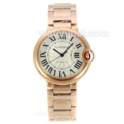 Cartier Ballon bleu de Cartier Swiss ETA 2836 Movement Full Rose Gold with White Dial-Medium Size