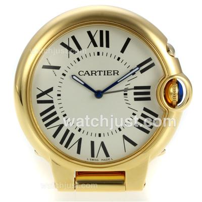 Cartier Ballon Bleu de Cartier Swiss ETA 804.192 Alarm Quartz Movement Full Gold Travel Clock with White Dial