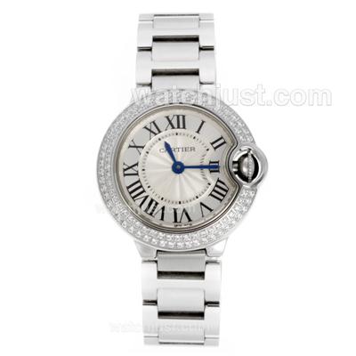 Cartier Ballon bleu de Cartier Swiss ETA Movement Diamond Bezel with White Dial S/S-Lady Size