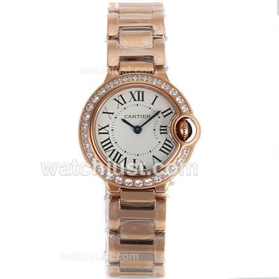 Cartier Ballon Bleu de Cartier Swiss ETA Movement Rose Gold Case Diamond Bezel Roman Markers with White Dial