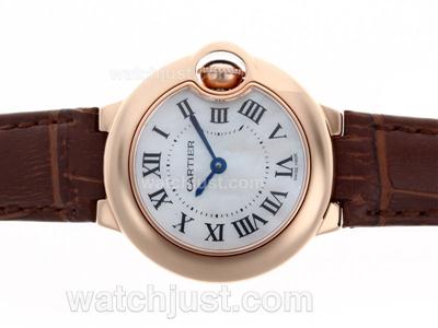 Cartier Ballon bleu de Cartier Swiss ETA Movement Rose Gold Case MOP Dial with Leather Strap-Lady Size