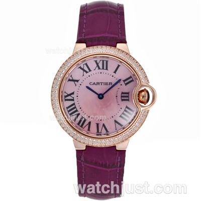 Cartier Ballon bleu de Cartier Swiss ETA Movement Rose Gold Case Roman Markers with MOP Dial-Red Leather Strap