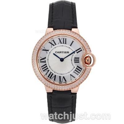 Cartier Ballon bleu de Cartier Swiss ETA Movement Rose Gold Case Roman Markers with White Dial-Black Leather Strap