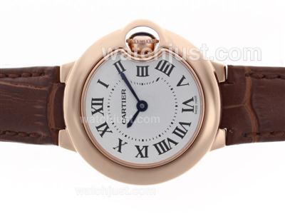 Cartier Ballon bleu de Cartier Swiss ETA Movement Rose Gold Case White Dial with Leather Strap-Lady Size