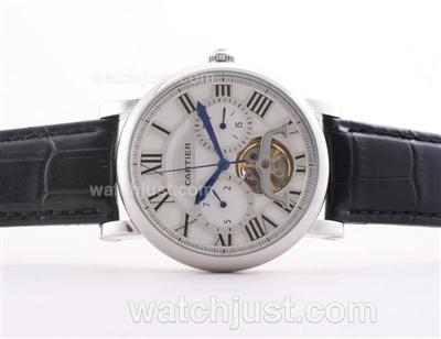 Cartier Ballon Bleu de Cartier Tourbillon Automatic with White Dial-Black Leather Strap