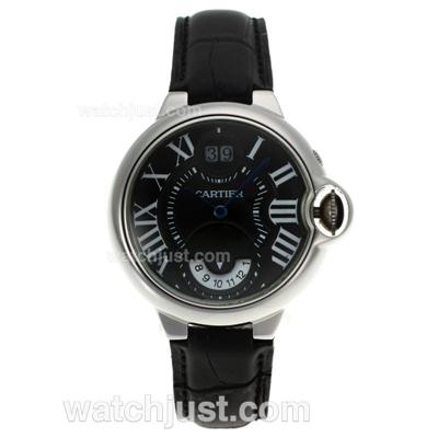 Cartier Ballon bleu de Cartier Two Time Zone Automatic with Black Dial-Leather Strap