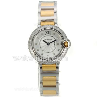 Cartier Ballon bleu de Cartier Two Tone Diamond Bezel Diamond Markers with White Dial-Lady Size