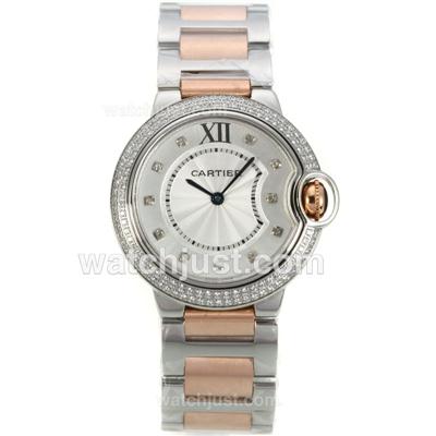 Cartier Ballon bleu de Cartier Two Tone Diamond Bezel Diamond Markers with White Dial-Medium Size