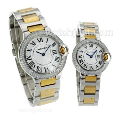 Cartier Ballon bleu de Cartier Two Tone Diamond Bezel with White Dial-Sapphire Glass