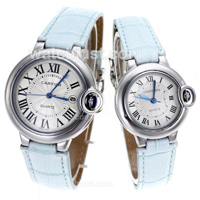 Cartier Ballon bleu de Cartier White Dial with Blue Leather Strap-Couple Watch