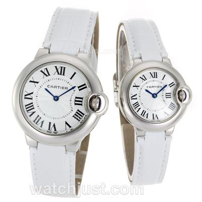 Cartier Ballon bleu de Cartier White Dial with White Leather Strap-Couple Watch