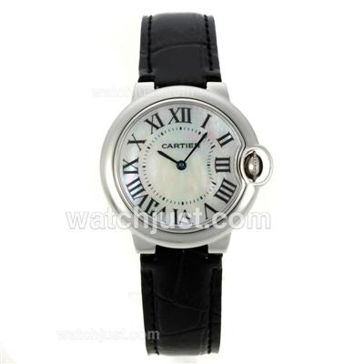 Cartier Ballon bleu de Cartier with MOP Dial-Black Leather Strap-Medium Size