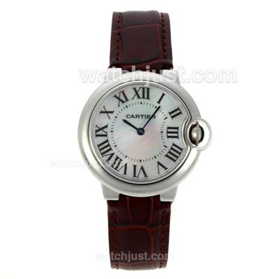 Cartier Ballon bleu de Cartier with MOP Dial-Brown Leather Strap-Medium Size