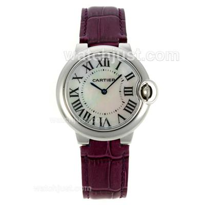 Cartier Ballon bleu de Cartier with MOP Dial-Purple Leather Strap-Medium Size