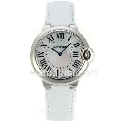 Cartier Ballon bleu de Cartier with MOP Dial-White Leather Strap-Sapphire Glass