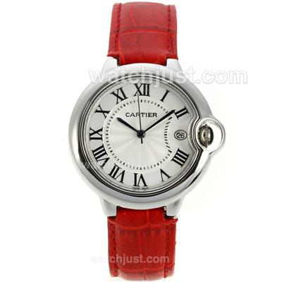 Cartier Ballon bleu de Cartier with White Dial-Red Leather Strap