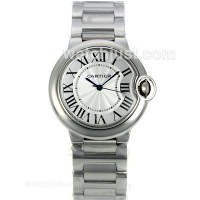 Cartier Ballon bleu de Cartier with White Dial S/S-Sapphire Glass-Medium Size