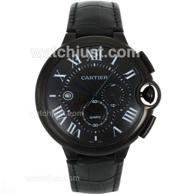 Cartier Ballon bleu de Cartier Working Chronograph PVD Case with Black Dial-Leather Strap