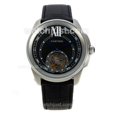 Cartier Calibre de Cartier Tourbillon Automatic with Black Dial-Leather Strap