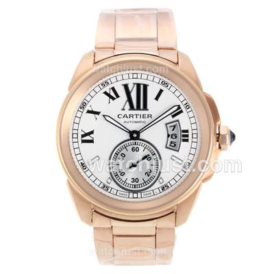 Cartier Calibre de Cartier Automatic Full Rose Gold with White Dial