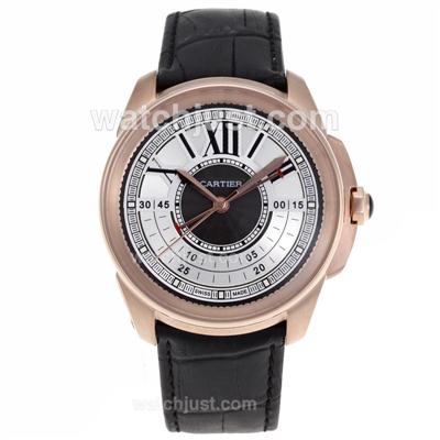 Cartier Calibre de Cartier Automatic Rose Gold Case with White Dial - Leather Strap