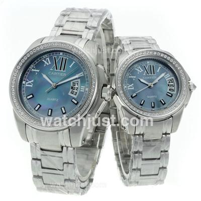 Cartier Calibre de Cartier Diamond Bezel with Blue MOP Dial S/S-Couple Watch