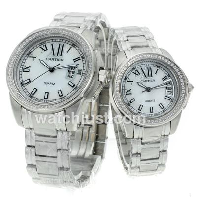 Cartier Calibre de Cartier Diamond Bezel with White MOP Dial S/S-Couple Watch