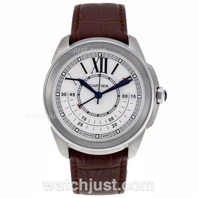 Cartier Calibre de Cartier GMT Automatic with White Dial - Leather Strap