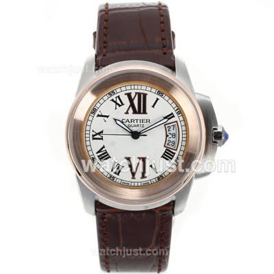 Cartier Calibre de Cartier Rose Gold Bezel with White Dial-Lady Size