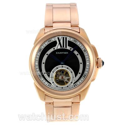 Cartier Calibre de Cartier Tourbillon Automatic Full Rose Gold with Black Dial