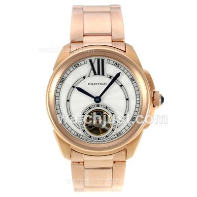 Cartier Calibre de Cartier Tourbillon Automatic Full Rose Gold with White Dial