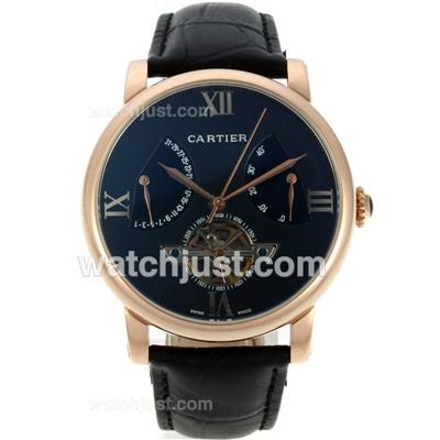 Cartier Calibre de Cartier Tourbillon Automatic Rose Gold Case with Blue Dial-Leather Strap