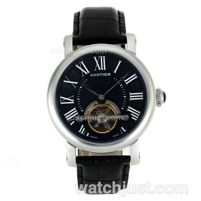 Cartier Calibre de Cartier Tourbillon Automatic with Black Dial-Leather Strap