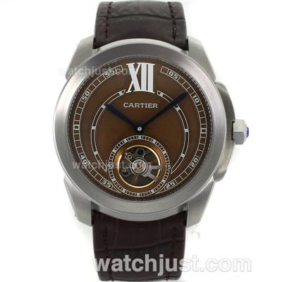 Cartier Calibre de Cartier Tourbillon Automatic with Brown Dial-Brown Leather Strap