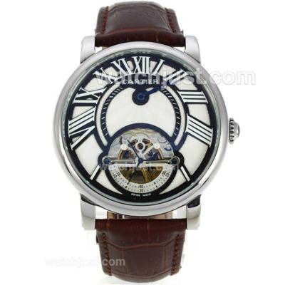 Cartier Calibre de Cartier Tourbillon Automatic with White Dial-Leather Strap