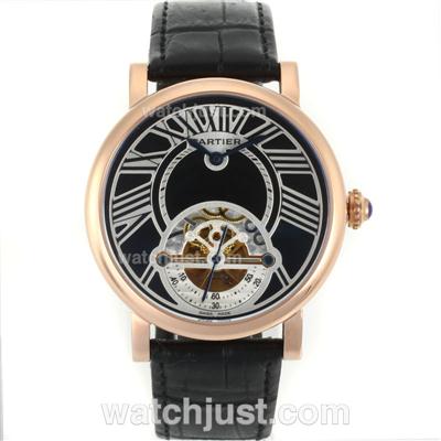 Cartier Calibre de Cartier Tourbillon Rose Gold Case with Black Dial-18K Plated Gold Movement